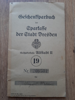 Carnet de economii Sparkasse Dresda Germania vechi 1920 foto