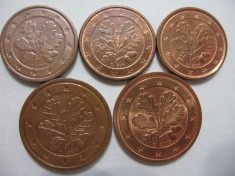 Germania (7) - 1 Euro Cent 2002 A, 2011, 2013 D, 2 Euro Cent 2011, 2013 D foto