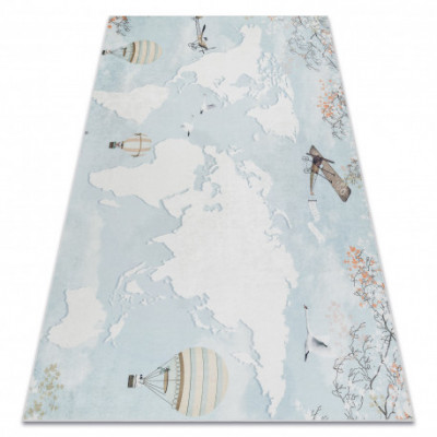 BAMBINO 1163 covor lavabil Harta lumii, lume pentru copii anti-alunecare - albastru, 80x150 cm foto