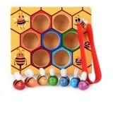 Joc dexteritate si asociere cu Albinute si Fagure. Jucarie lemn Montessori, 3 Ani+