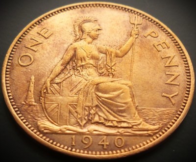 Moneda istorica 1 (One) PENNY - MAREA BRITANIE / ANGLIA, anul 1940 * cod 3949 = excelenta foto