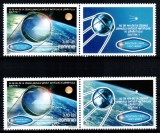 Romania 2007, LP 1785 a, Sputnik I 50 ani, 2 timbre cu vinieta tip I+II pe dreapta, MNH!