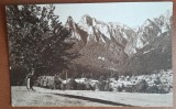 Carte postala, Busteni, vedere partiala cu muntii, perioada interbelica