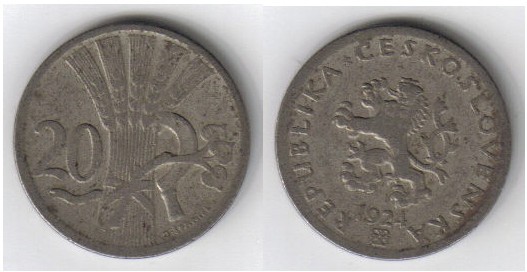 CEHOSLOVACIA 20 HALERU 1924 NR. 2 **