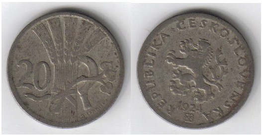 CEHOSLOVACIA 20 HALERU 1924 NR. 2 **