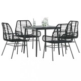 Gossi set de sufragerie de gradina 5 piese sticla neagra polirattan
