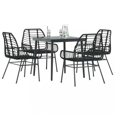 Gossi set de sufragerie de gradina 5 piese sticla neagra polirattan foto