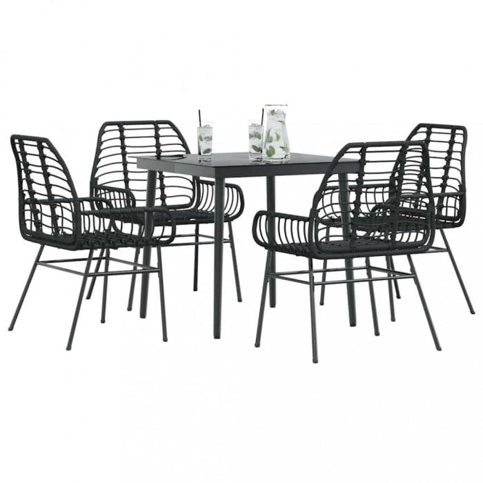 Gossi set de sufragerie de gradina 5 piese sticla neagra polirattan