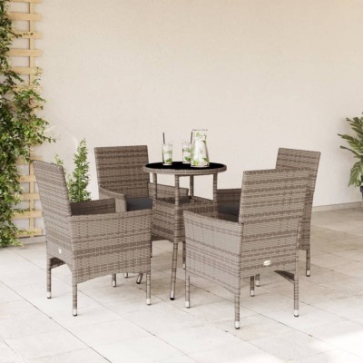 vidaXL Set mobilier de grădină cu perne 5 piese gri poliratan &amp;amp; sticlă 3278622 foto