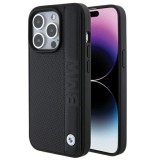Husa pentru iPhone 15 Pro - BMW Natural Leather Textured &amp; Stripe (BMHCP15L22RDPK) - Black