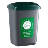 Tomberon Plastic Reciclare 50L Antracit cu Capac Verde - Cos Gunoi Menajer, Gradina, Birou - Durabil si Compact 32x43x61cm