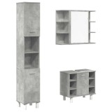 Cumpara ieftin Set mobilier de baie, 3 piese, gri beton, lemn compozit