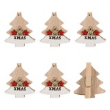 Clestisori Lemn Craciun, Model Brad si Stele, 5cm, Set 5 Bucati, Rosu Bej, Oem