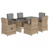 Cumpara ieftin Set de masa pentru gradina, 7 piese, cu perne, bej, poliratan