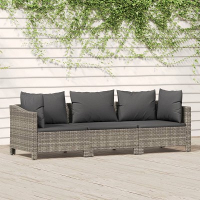 vidaXL Set mobilier de grădină cu perne, 3 piese, gri, poliratan 3187262 foto