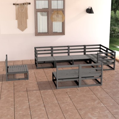 Gossi set mobilier de gradina, 8 piese, gri, lemn masiv de pin foto