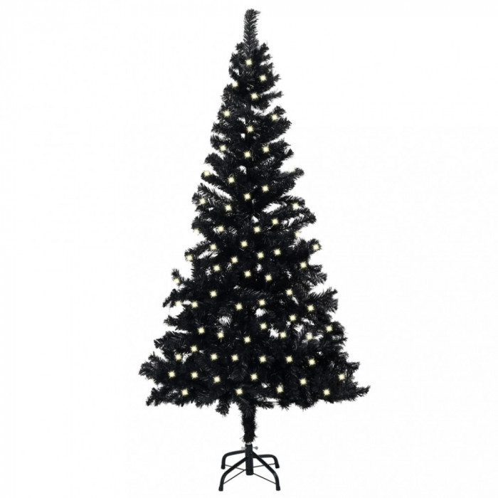 Brad de Crăciun artificial LED-uri&amp;suport, negru 240 cm PVC