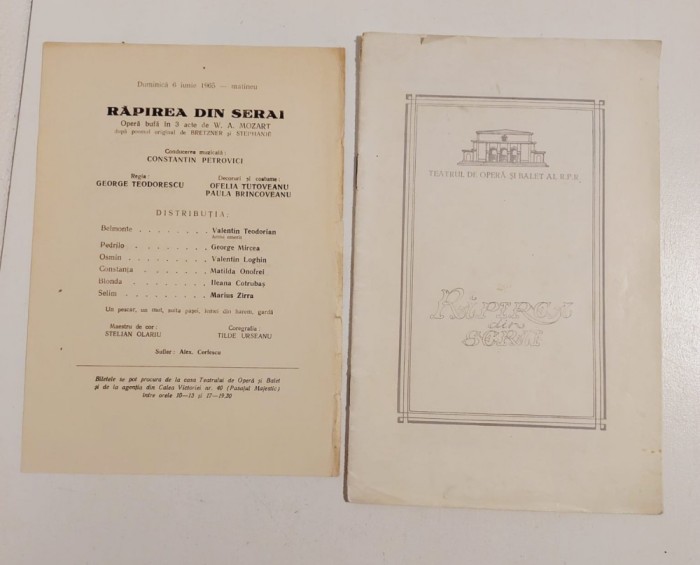 DD- Program sala Rapirea din Serai Teatrul de Opera si Balet al R.P.R 1960