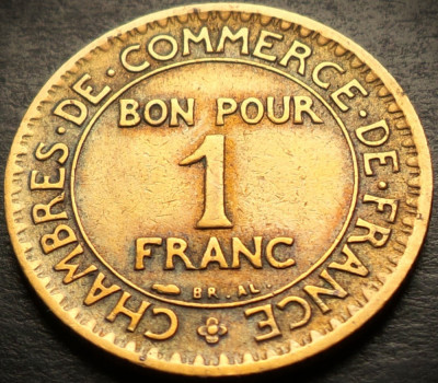 Moneda istorica (BUN PENTRU) 1 FRANC - FRANTA, anul 1923 * cod 4440 foto