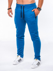 Pantaloni barbati albastru slim cu banda siret si buzunare P549 foto