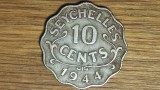 Seychelles - raritate exotica - moneda de colectie coloniala - 10 cents 1944 dantelata - tiraj 36k - King George VI