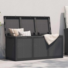 Cutie de depozitare pentru grădină, negru, 270L, PP ratan