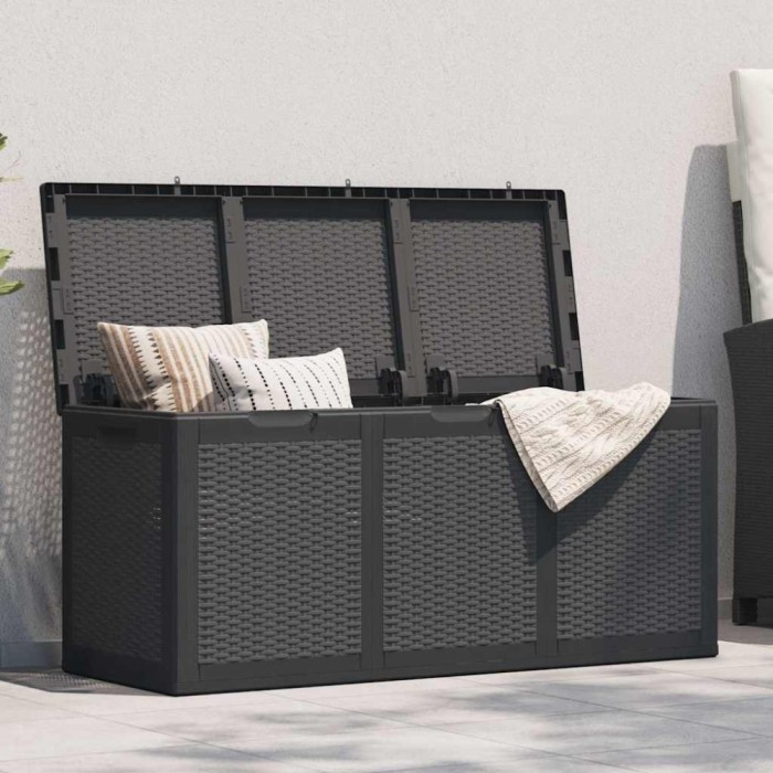 Cutie de depozitare pentru grădină, negru, 270L, PP ratan