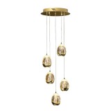 Lustra tip pendul Neher, 5 lumini, LED, metal/sticla, auriu, 4,5 x 25 x 145 cm
