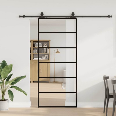 vidaXL Ușă glisantă cu set de feronerie neagră 90x205 cm Sticlă ESG 3375928 foto