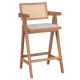 Cumpara ieftin Scaun de bar cu brate Winslow lemn de arbore de cauciuc, culoarea lemn deschis, culoarea nuc - pvc ratan material culoare lemn natural - gri