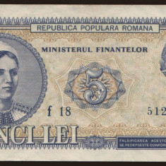 Romania - 5 Lei 1952 , serie albastra . Piese frumoasa de colectie . VF+ .