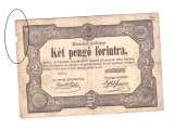 Bancnota Ungaria 2 pengo forint 1 iulie 1849, stare relativ buna, urme de pliere in patru