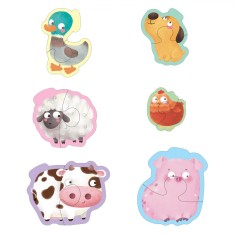 Puzzle Animale de la Fermă, 12 Piese, Multicolor, 3+ Ani, Set 6 Bucăți
