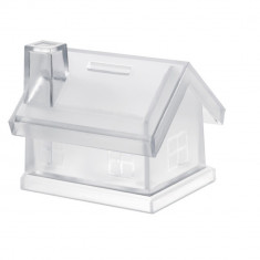 Pusculita din plastic, cu forma de casa, 100x85x90 mm, Everestus, MBP01, transparent, radiera inclusa foto