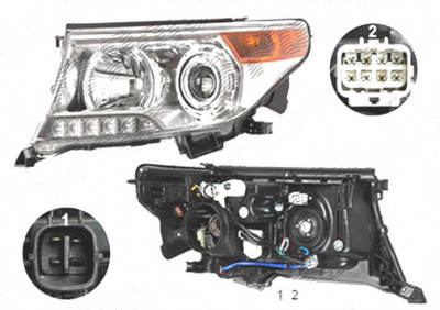 Far Toyota Land Cruiser V8 (Fj200), 01.2012-08.2015, fata, Stanga, xenon; cu LED daytime running light; D4S+HB3+LED+WY21W; electric; fara unitate con foto