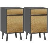 HOMCOM Lot de 2 noptiere masă de noapte cu sertare și dulap, stil modern, 40 x 39 x 69 cm, gri &icirc;nchis | Aosom Romania