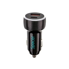 Alim. auto Spacer USB-A&amp;amp;C 17W negru foto