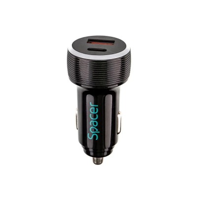 Alim. auto Spacer USB-A&amp;amp;C 17W negru foto
