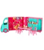 Rulota Food Truck Papusi KIK, 21 Accesorii: Bucatarie, Masa, Scaune, 38cm, Roz/Mov. Jucarie Fete 3+