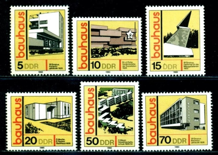DDR 1980 - Arhitectura Bauhaus, clădiri, serie neuzata