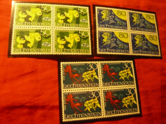 Serie Liechtenstein 1968 - Povesti , 3 valori in blocuri de 4val.