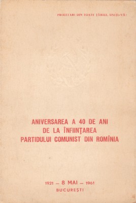 ROMANIA 1961 LP 518 LP 519 - 40 ANI INFIINTAREA P.C.R. CARNET FILATELIC FDC foto