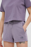 The North Face pantaloni scurti din bumbac culoarea violet, neted, high waist