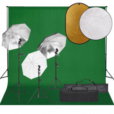 vidaXL Set studio foto cu lumină, fundal și reflector