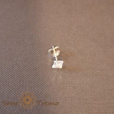 Cercel Unisex Argint 925 cu Cristal Zirconia Alb Patrat, 4 mm foto