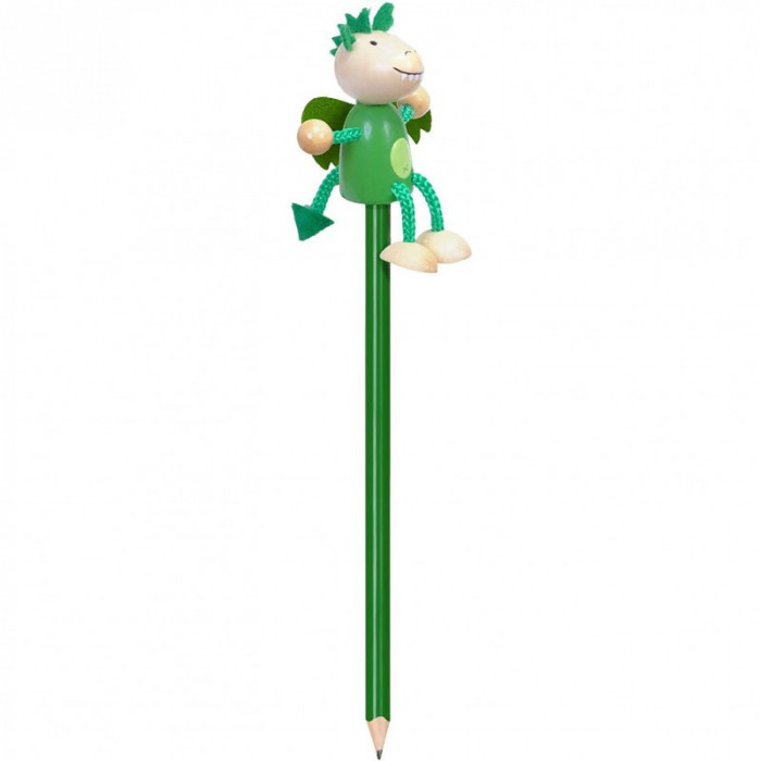 Creion cu figurina Dragonul verde Fiesta Crafts, lemn, pictat manual