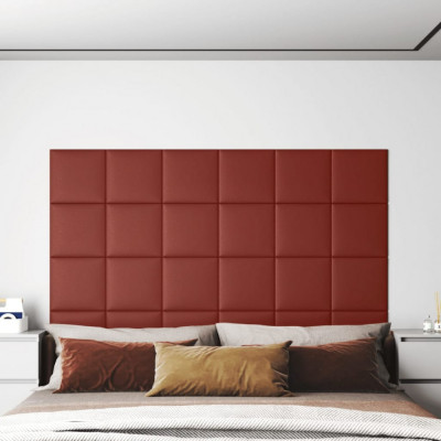 vidaXL Panouri perete 12 buc. roșu vin 30x30cm piele ecologică 1,08 m&amp;sup2; foto