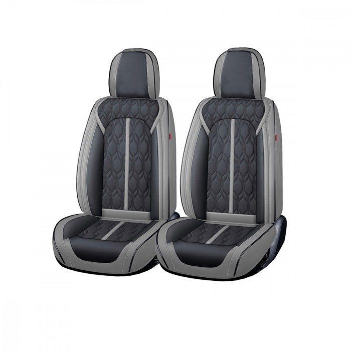 Huse auto premium 5 locuri Carguard Deluxe piele ecologica perforata - gri - negru Best CarHome