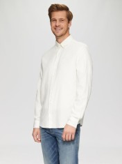 Camasa barbati cu maneca lunga, din bumbac texturat, croiala Regular fit, Alb, S