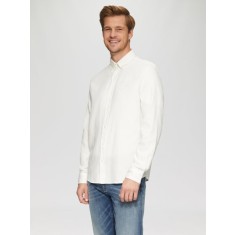 Camasa barbati cu maneca lunga, din bumbac texturat, croiala Regular fit, Alb, S